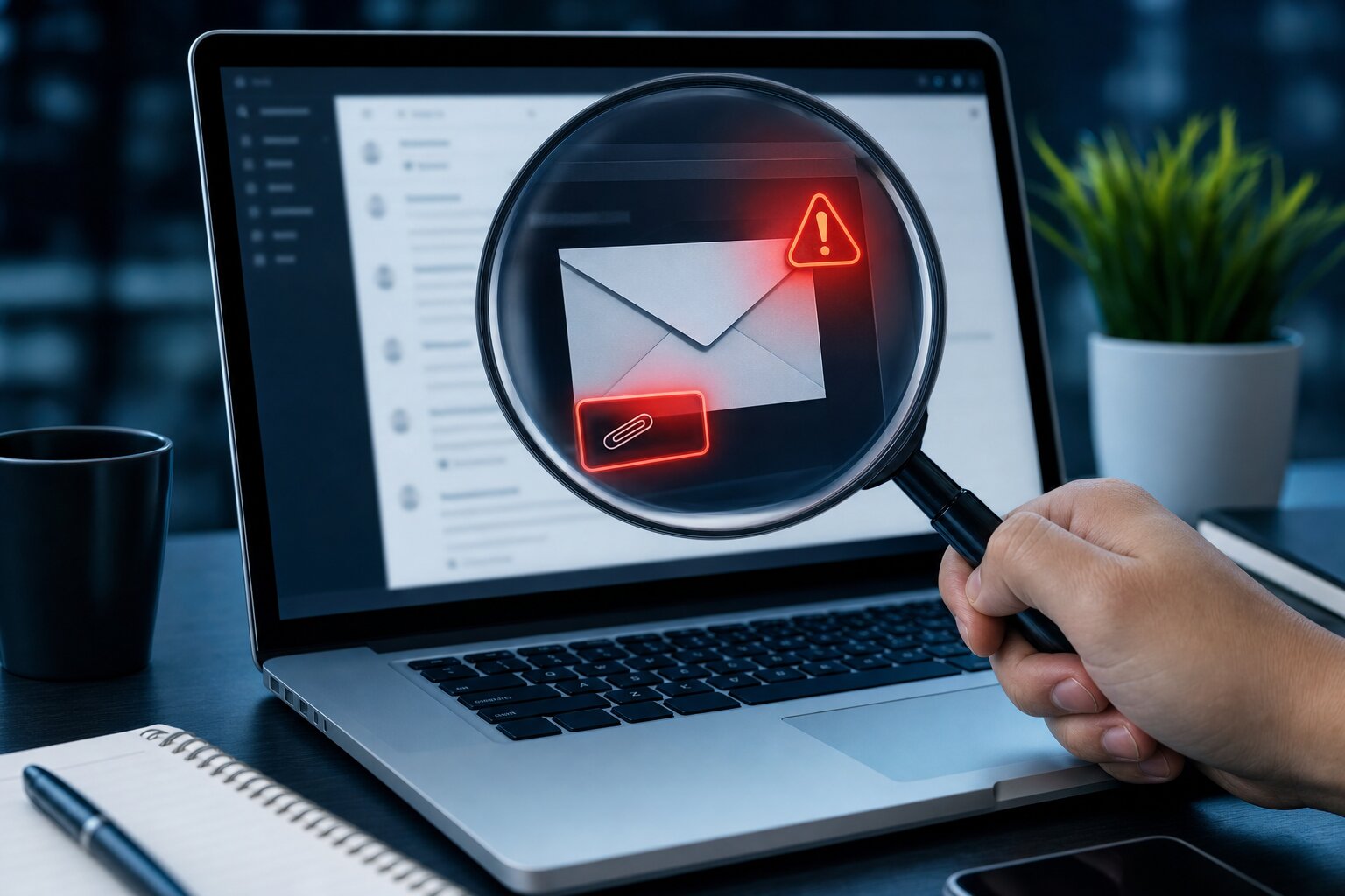 A checklist of phishing red flags: false urgency, a link that doesn't match, a slightly-wrong sender address, requests for passwords or payment, and unexpected attachments.