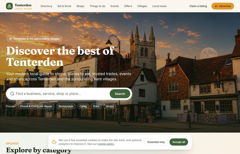 Tenterden.info local guide website designed by Advantec Computing in Tenterden